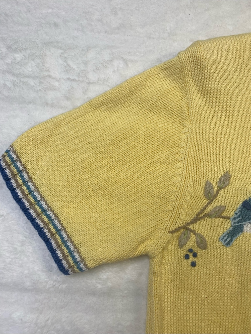 Vintage Christopher & Banks Pale Yellow Knit Sweater with Blue Trim - Picture 4 of 9